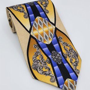 Men's Georgio Gentelli Tie 100% Silk Hand Made Floral Geometric Gold Blue Black